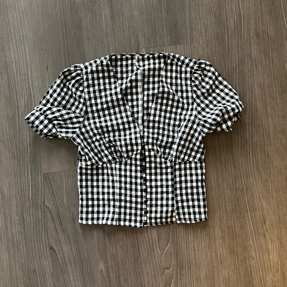 Shein navy blue/black gingham blouse XS